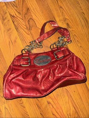 Dereon Red Textured Shoulder Bag with Gold-Tone Chain Details